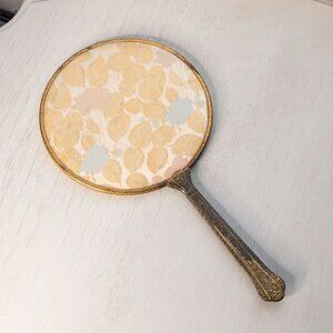Vintage Large Floral Circular Handheld Mirror